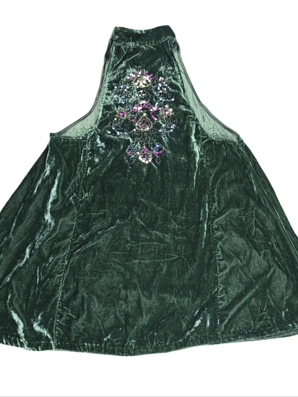 Free People Women’s Size S Emerald Green Velvet Embroidered Beaded Mini Dress